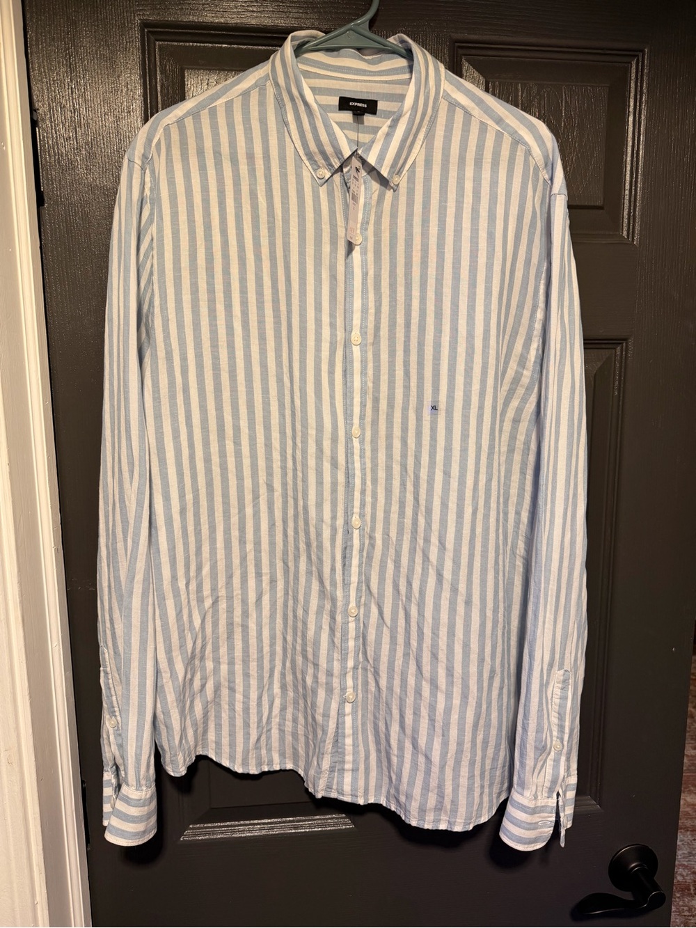 Express Light Blue and White Vertical Stripe Button-Down Shirt